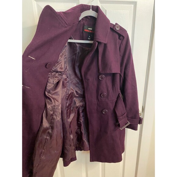 New Miss Sixty Purple Wool Blend Coat - Women's Sz Large Double Breasted Belted - Picture 9 of 9